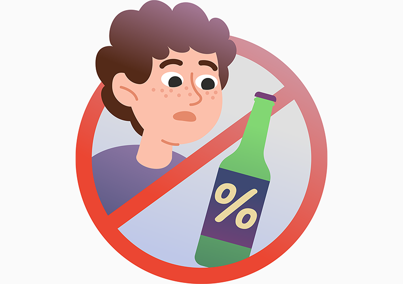 Ein Verbotsschild zeigt ein Kind und eine Flasche Alkohol. Mit Klick wird das Bild vergrößert.