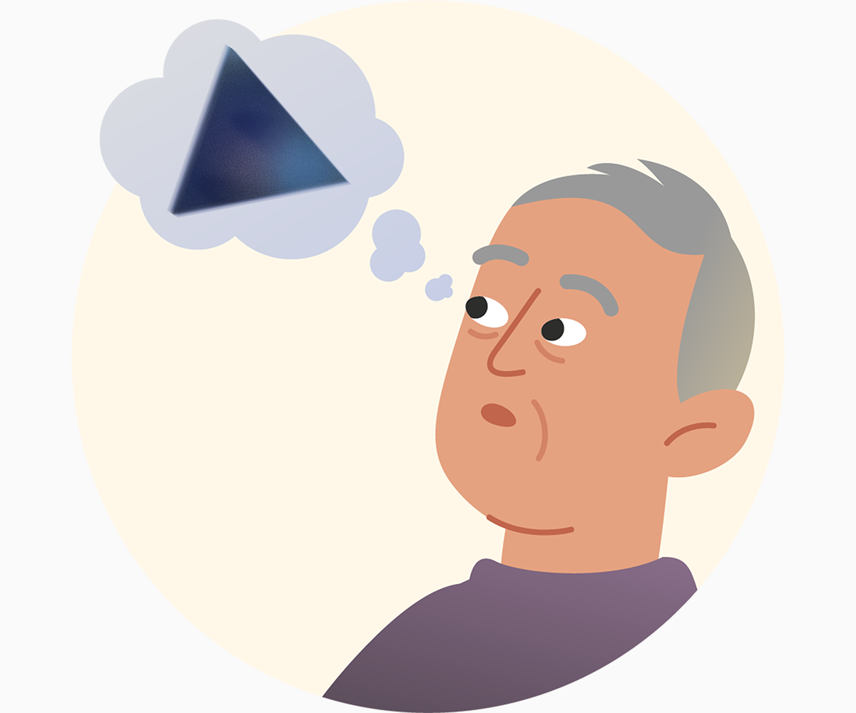 Ein Mann sieht in Gedanken das Suchtdreieck. Mit Klick wird das Bild vergrößert.