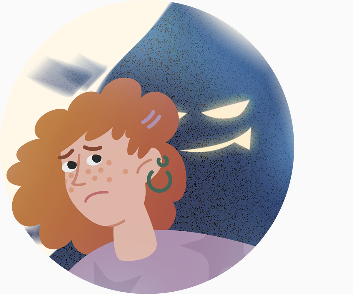 Das Suchtmonster überschattet eine Frau. Mit Klick wird das Bild vergrößert.